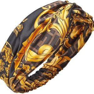 Fendi x Versace Fendace Woven Fabric Cotton & Silk Headband In Black & Tobacco